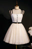 Beige Straps Backless A Line Short Homecoming Dresses