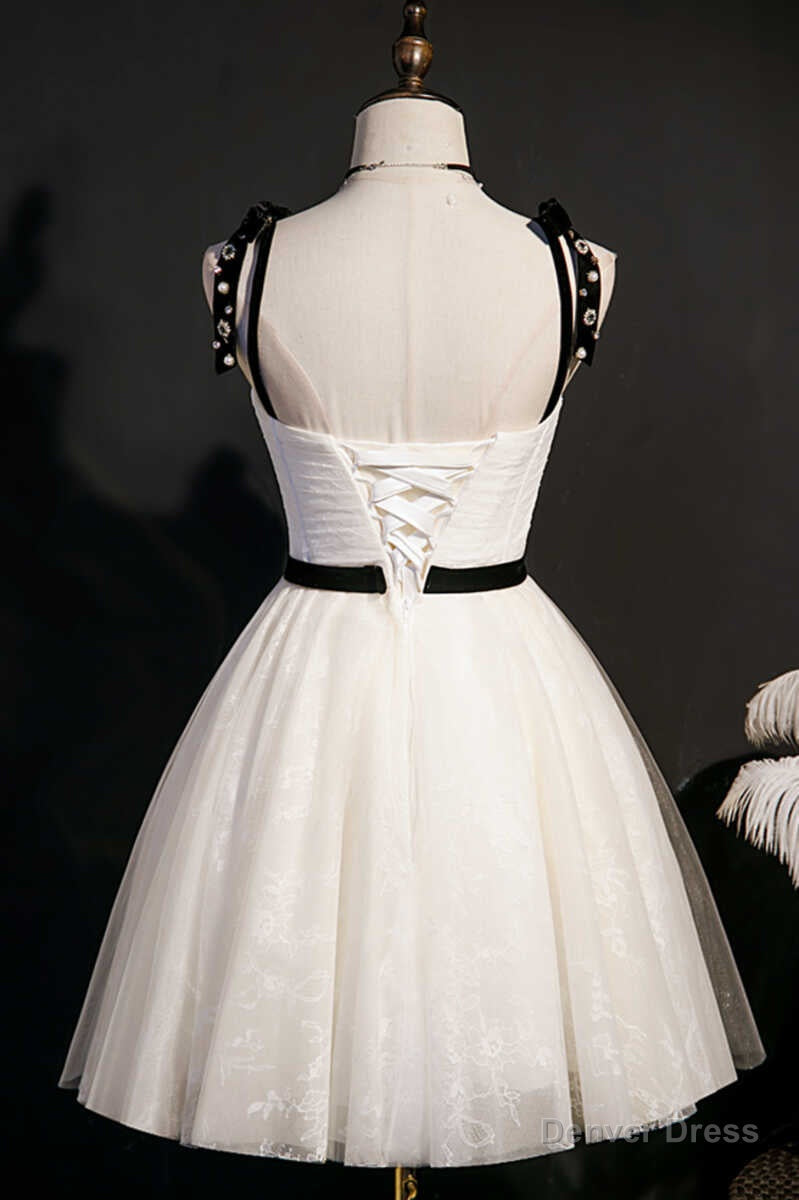 Beige Straps Backless A Line Short Homecoming Dresses