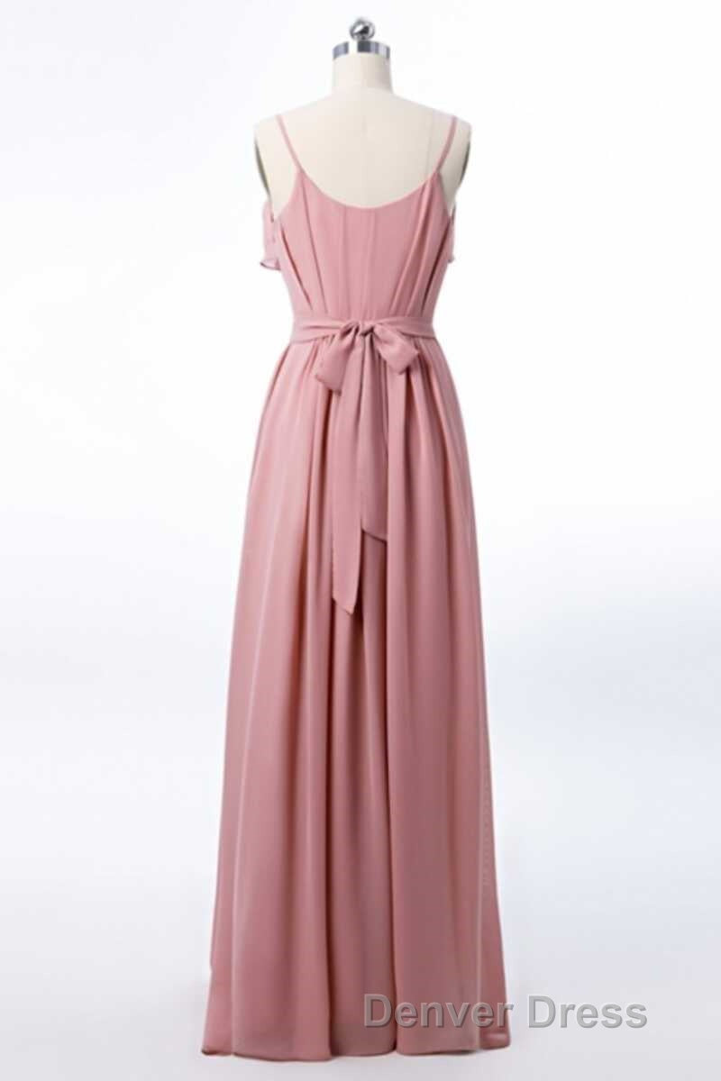Mauve Pink Chiffon Spaghetti Straps Ruffled A-Line Bridesmaid Dresses Secondary image