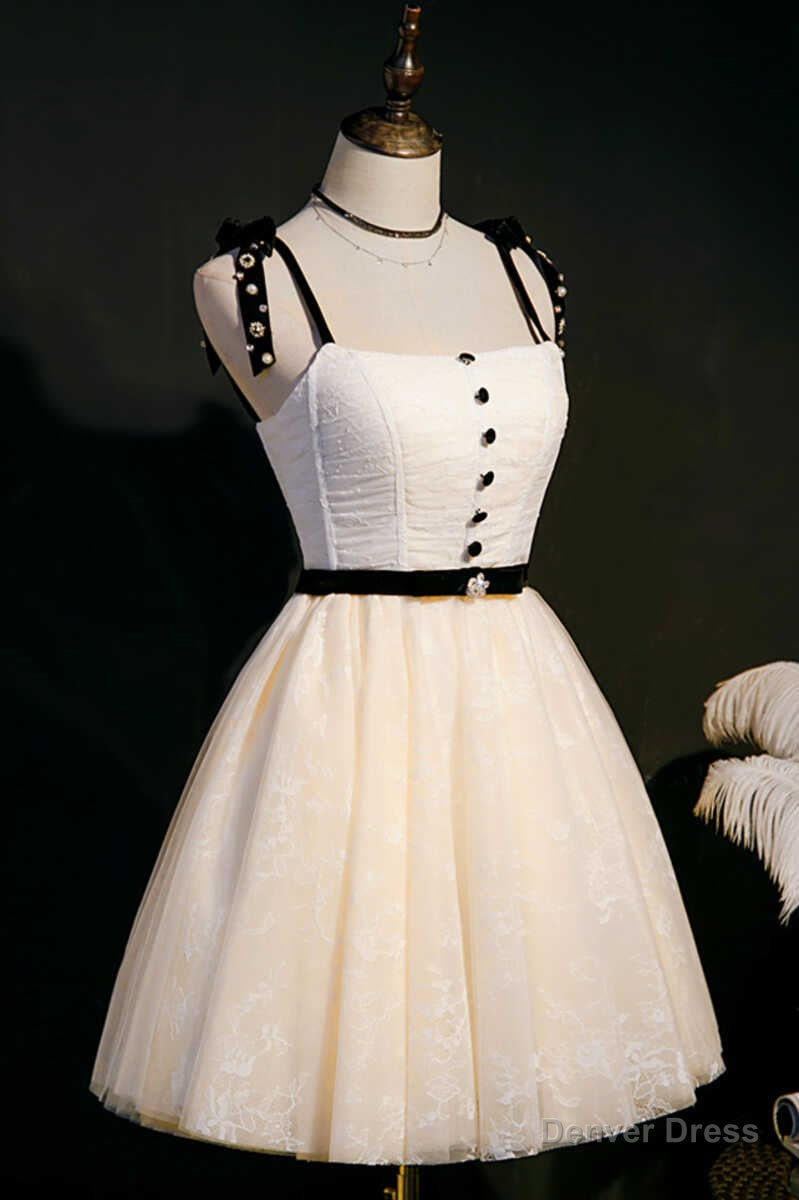 Beige Straps Backless A Line Short Homecoming Dresses