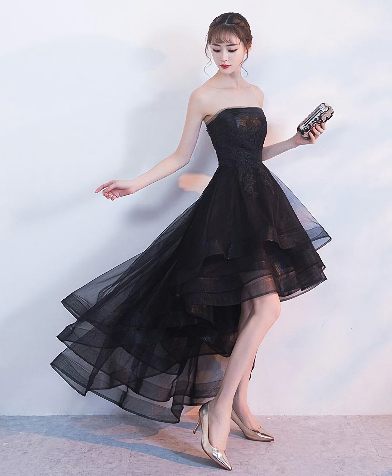 Black Tulle Lace Short Prom Dress, Black Tulle Homecoming Dresses