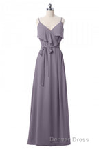 Mauve Pink Chiffon Spaghetti Straps Ruffled A-Line Bridesmaid Dresses
