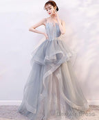 Gray Tulle Lace Long Prom Dress Gray Tulle Lace Prom Dresses 2