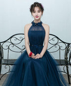 Simple Blue Tulle Long Prom Dress Blue Tulle Bridesmaid Dresses