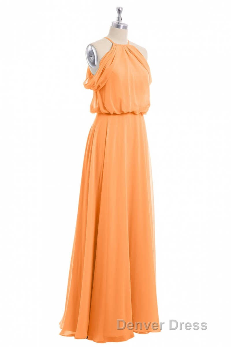Sage Green Chiffon Halter Blouson Style Long Bridesmaid Dresses