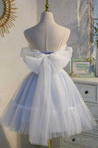 Sky Blue Sweetheart Bow Back Short Homecoming Dresses