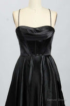 A Line Black Sweetheart Lace Up Prom Gowns