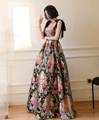 Unique Satin Long Prom Dress Flowers Satin Long Prom Dresses
