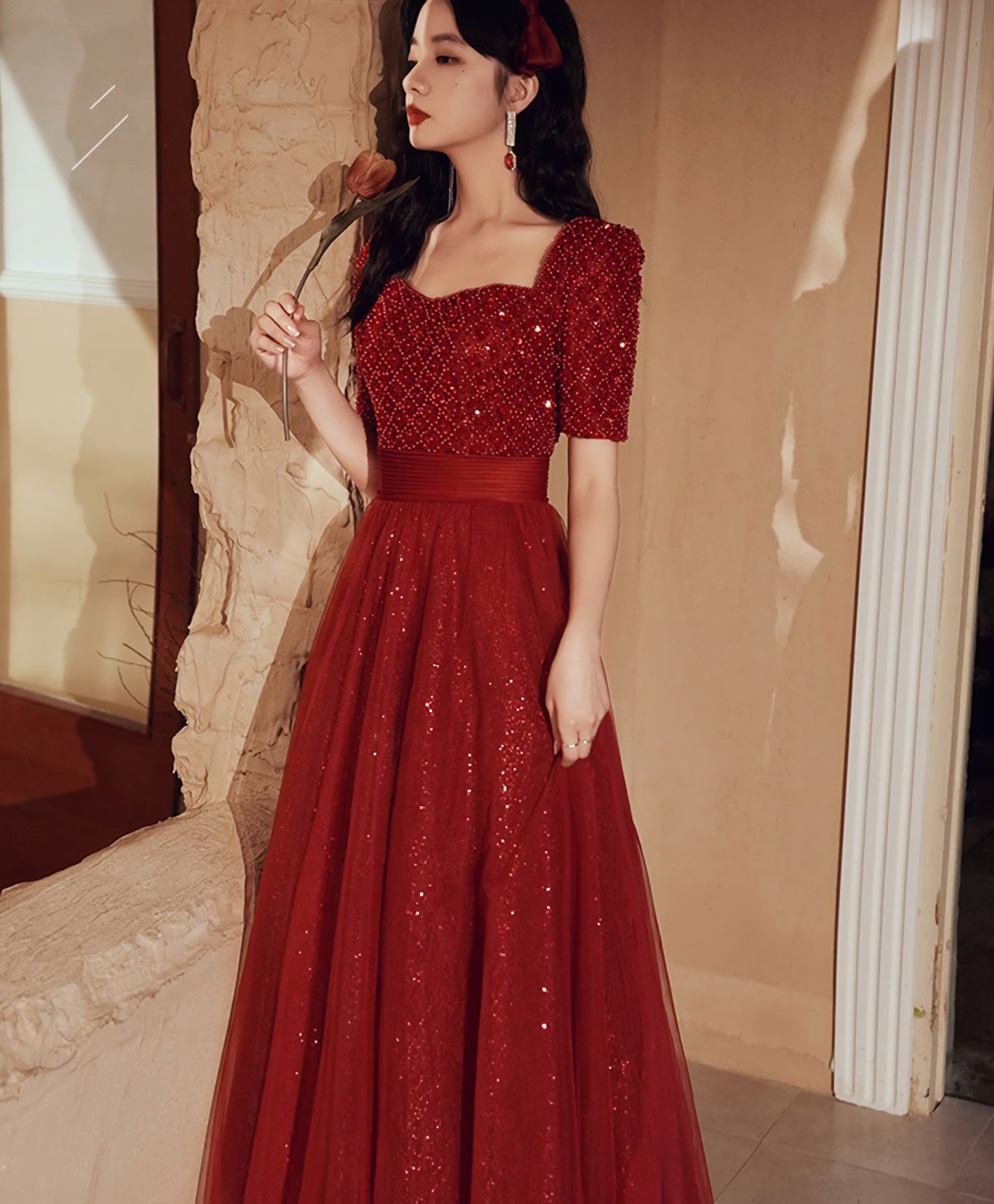 Burgundy Tulle Beds Long Prom Dress Burgundy Tulle Prom Dresses