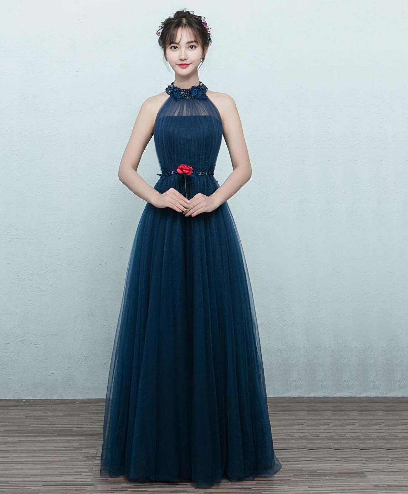 Simple Blue Tulle Long Prom Dress Blue Tulle Bridesmaid Dresses