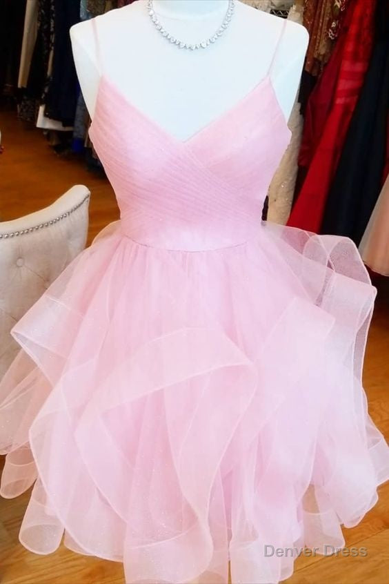 short pink a line homecoming dress birthday dress with ruffled skirt Main image