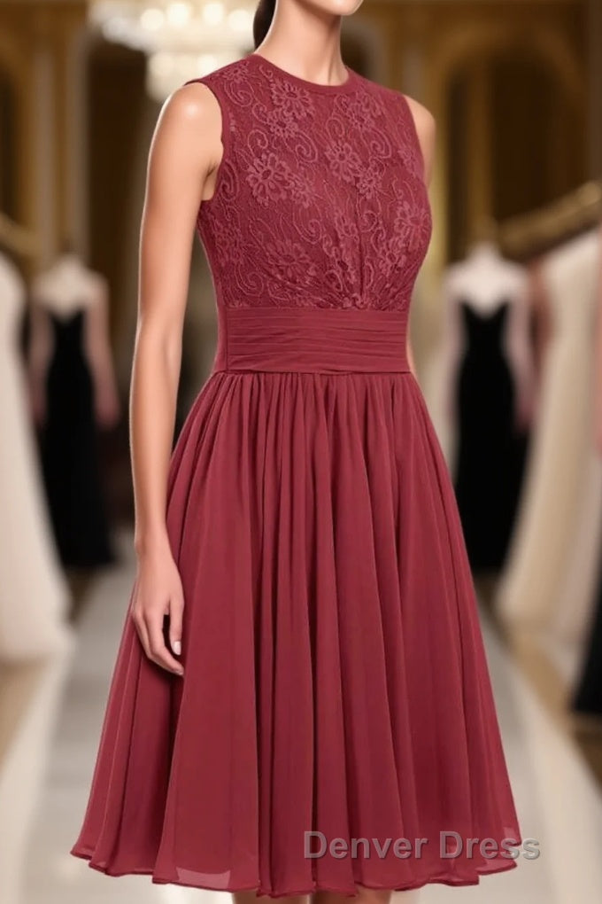 Burgundy Lace Sleeveless Backless A Line Short Bridesmaid Dresses Main image
