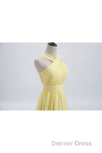 Cross Front Yellow Pleated Chiffon Long Bridesmaid Dresses