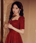 Burgundy Tulle Beds Long Prom Dress Burgundy Tulle Prom Dresses
