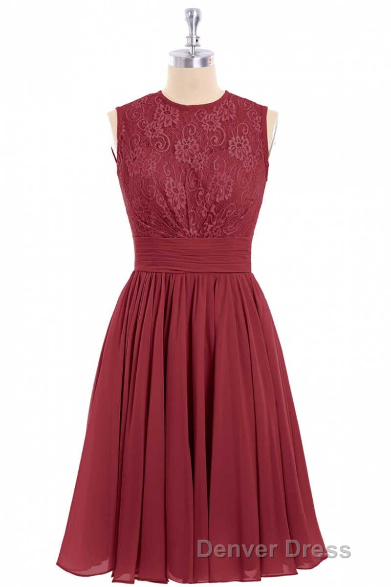 Burgundy Lace Sleeveless Backless A Line Short Bridesmaid Dresses Secondary image