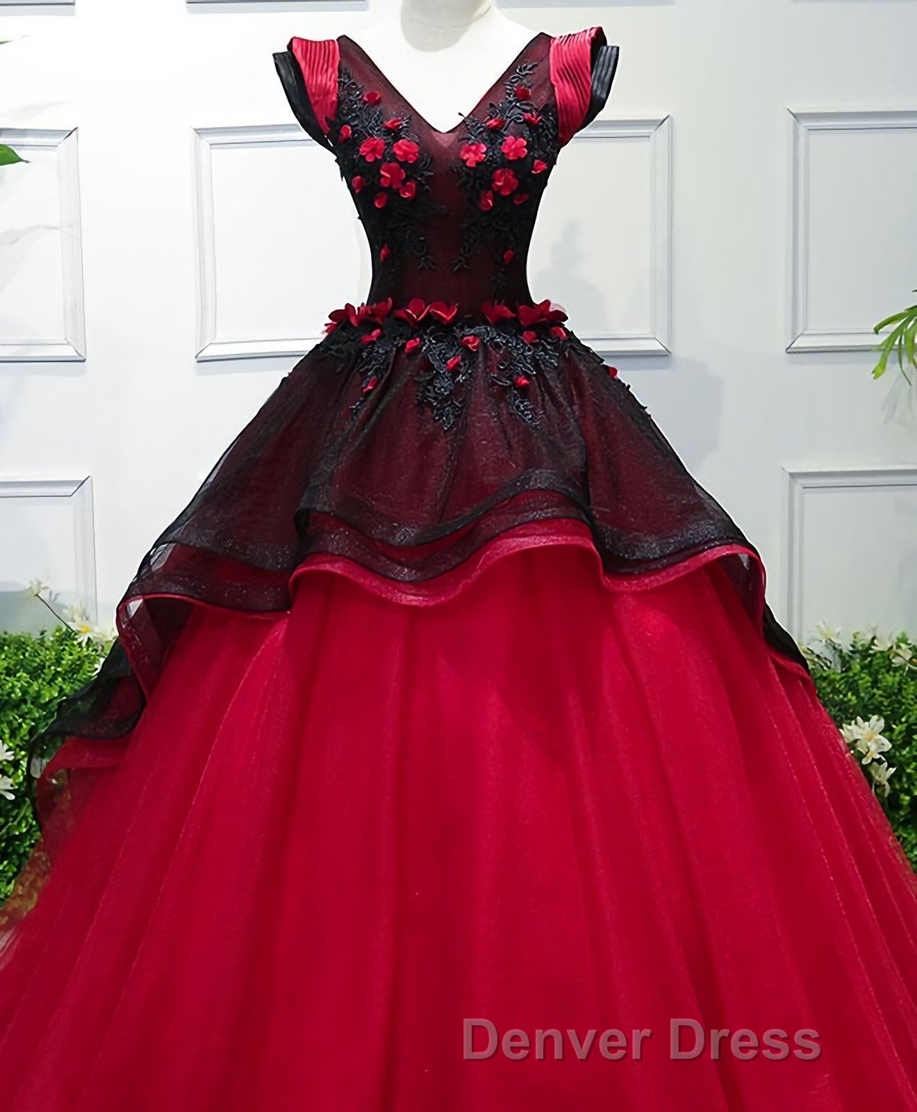 Unique Burgundy V Neck Tulle Long Prom Dresses, Burgundy Evening Dresses