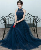 Simple Blue Tulle Long Prom Dress Blue Tulle Bridesmaid Dresses