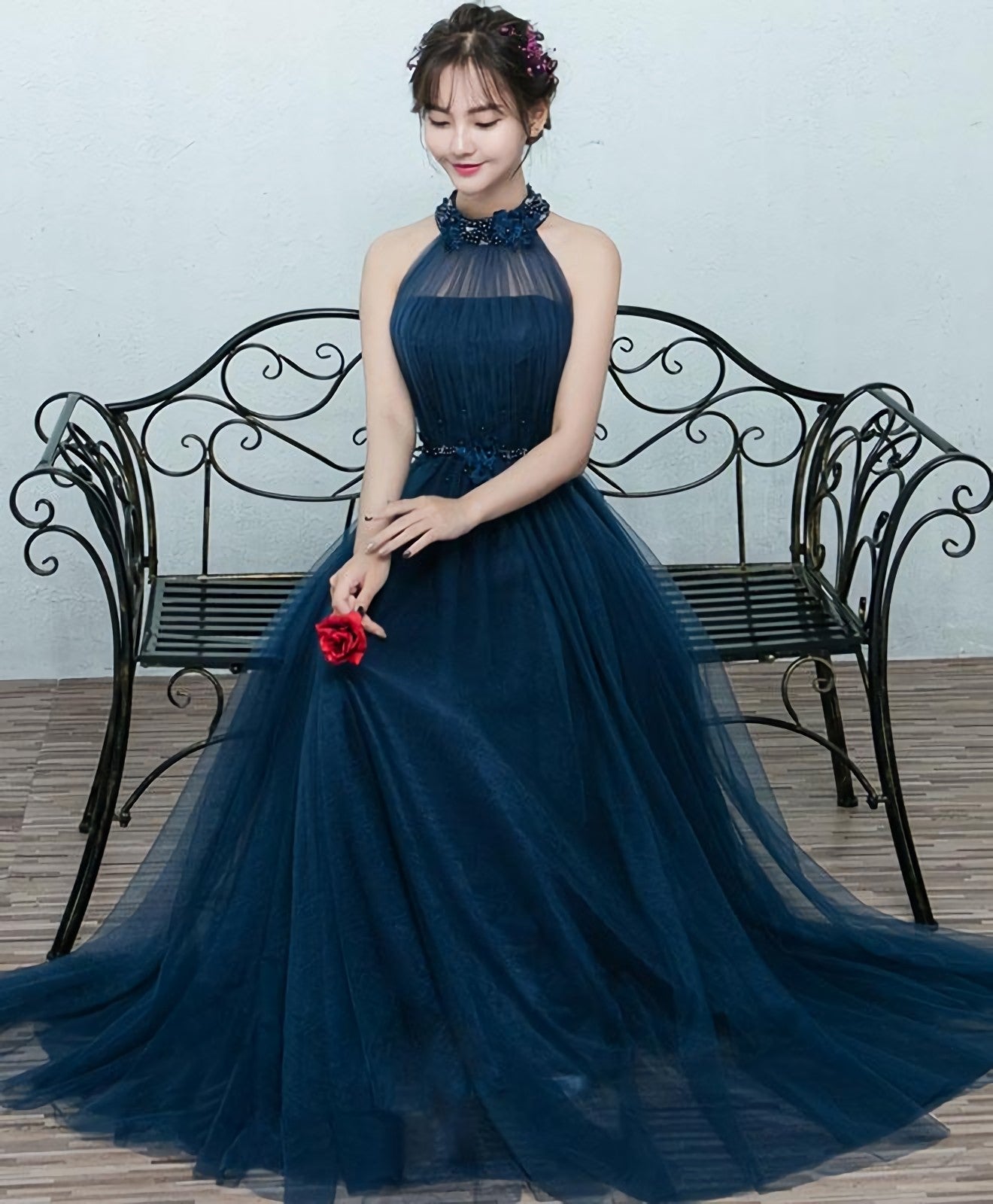 Simple Blue Tulle Long Prom Dress Blue Tulle Bridesmaid Dresses