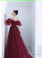 Ball Gowns Burgundy Off The Shoulder Prom Dress