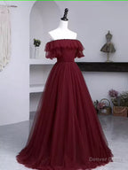 Ball Gowns Burgundy Off The Shoulder Prom Dress