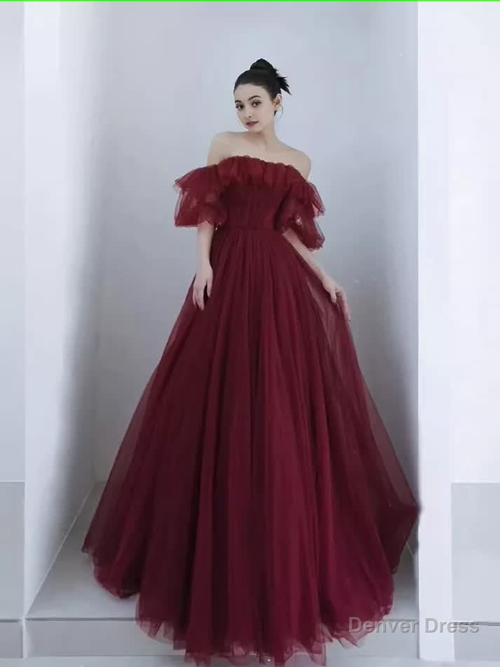 Ball Gowns Burgundy Off The Shoulder Prom Dress