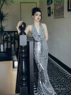 Sexy Mermaid Silver Sequin Prom Dress