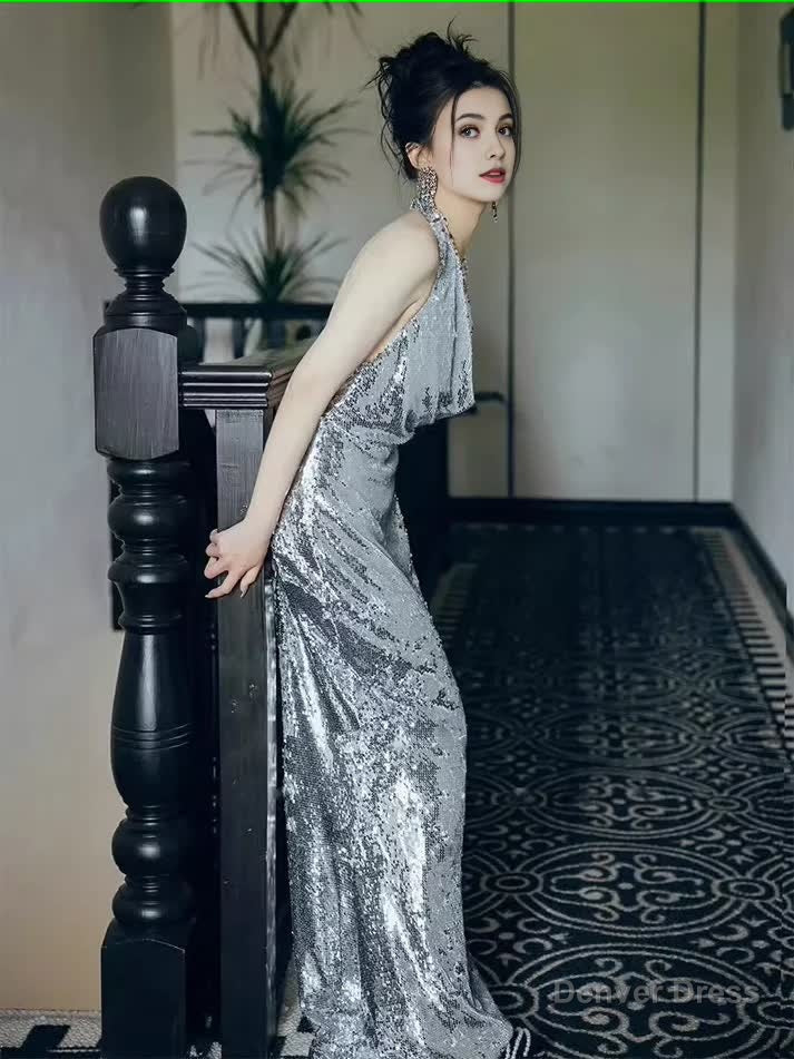Sexy Mermaid Silver Sequin Prom Dress