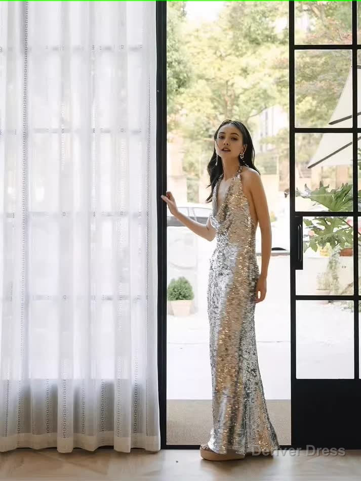 Sexy Mermaid Silver Sequin Prom Dress