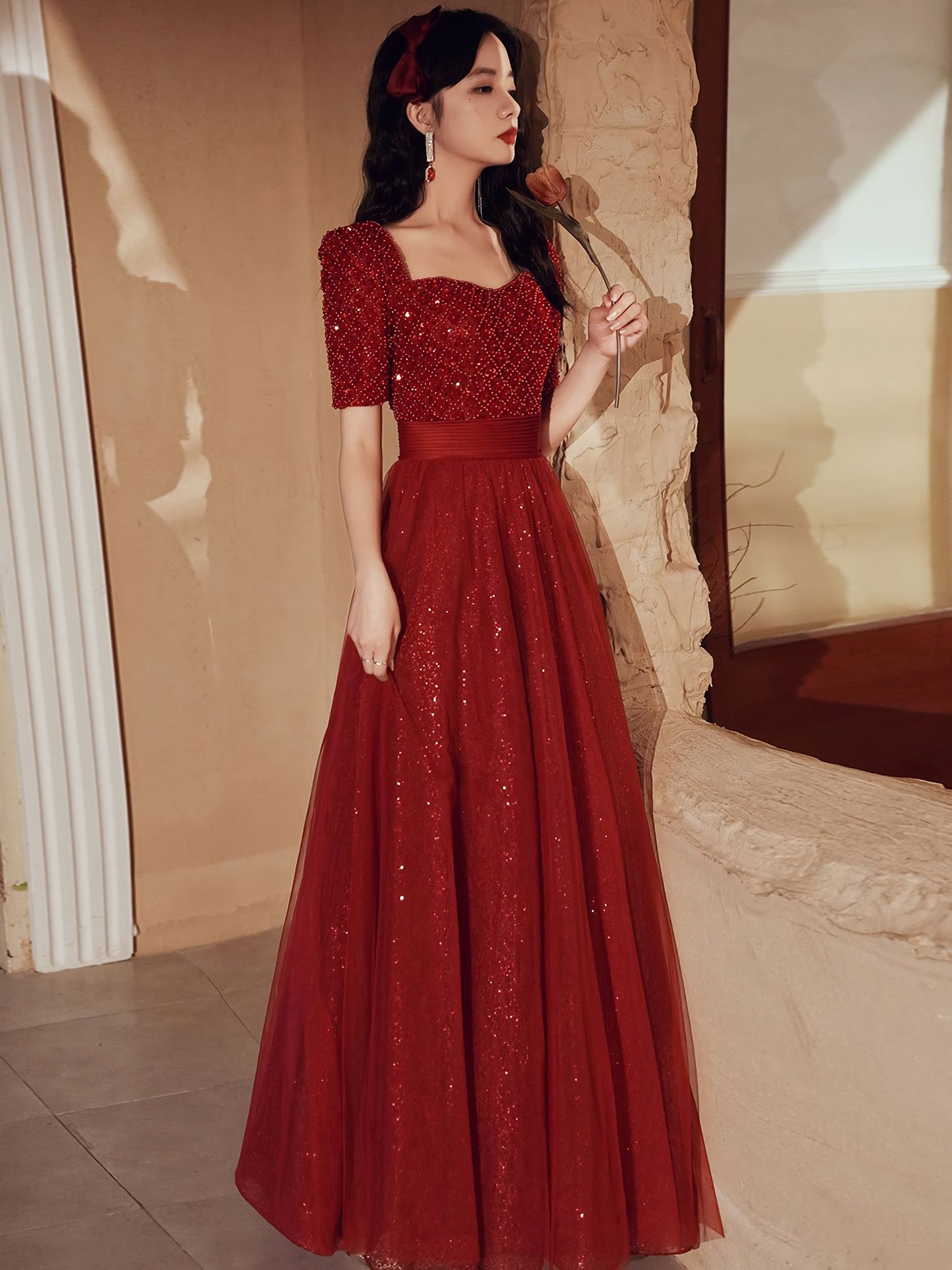 Burgundy Tulle Beds Long Prom Dress Burgundy Tulle Prom Dresses