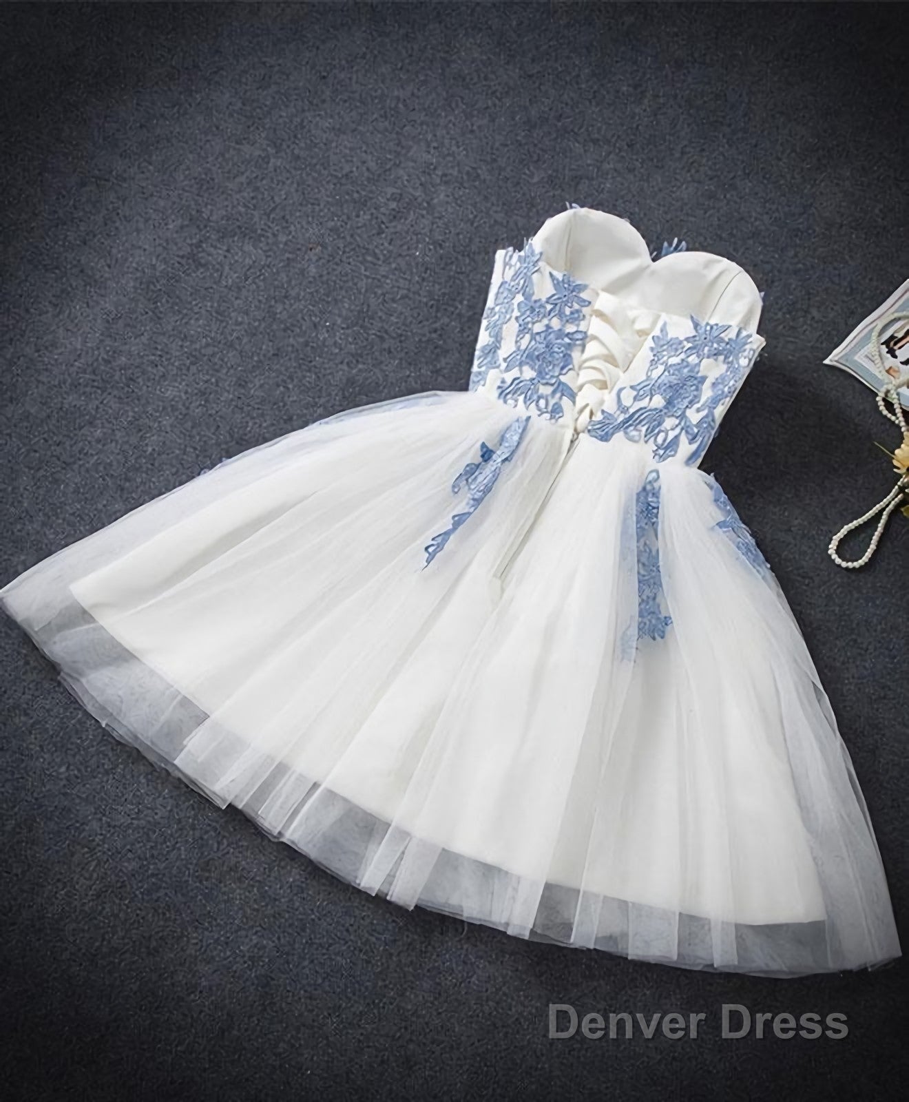 Cute Blue Sweetheart Neck Tulle Lace Short Prom Dress, Blue Homecoming Dresses Secondary image