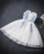 Cute Blue Sweetheart Neck Tulle Lace Short Prom Dress, Blue Homecoming Dresses