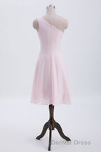 Short Pink One Shoulder Chiffon Homecoming Dresses