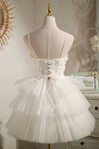 Multi Tiered White Straps A Line Short Prom Dresses