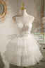 Multi Tiered White Straps A Line Short Prom Dresses