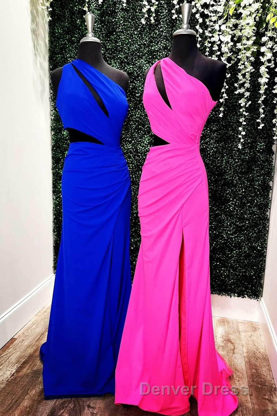 One-Shoulder Keyhole Cutout Mermaid Long Formal Dresses with Slit