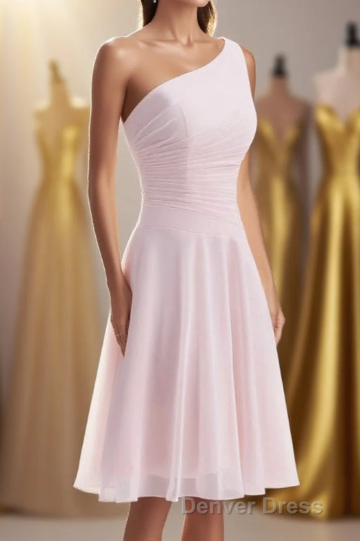 Short Pink One Shoulder Chiffon Homecoming Dresses Main image