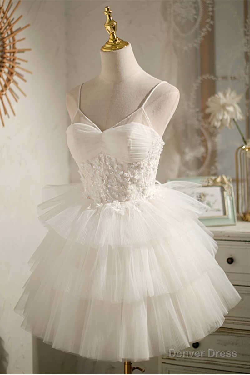 Multi Tiered White Straps A Line Short Prom Dresses Secondary image