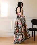 Unique Satin Long Prom Dress Flowers Satin Long Prom Dresses