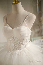 Multi Tiered White Straps A Line Short Prom Dresses