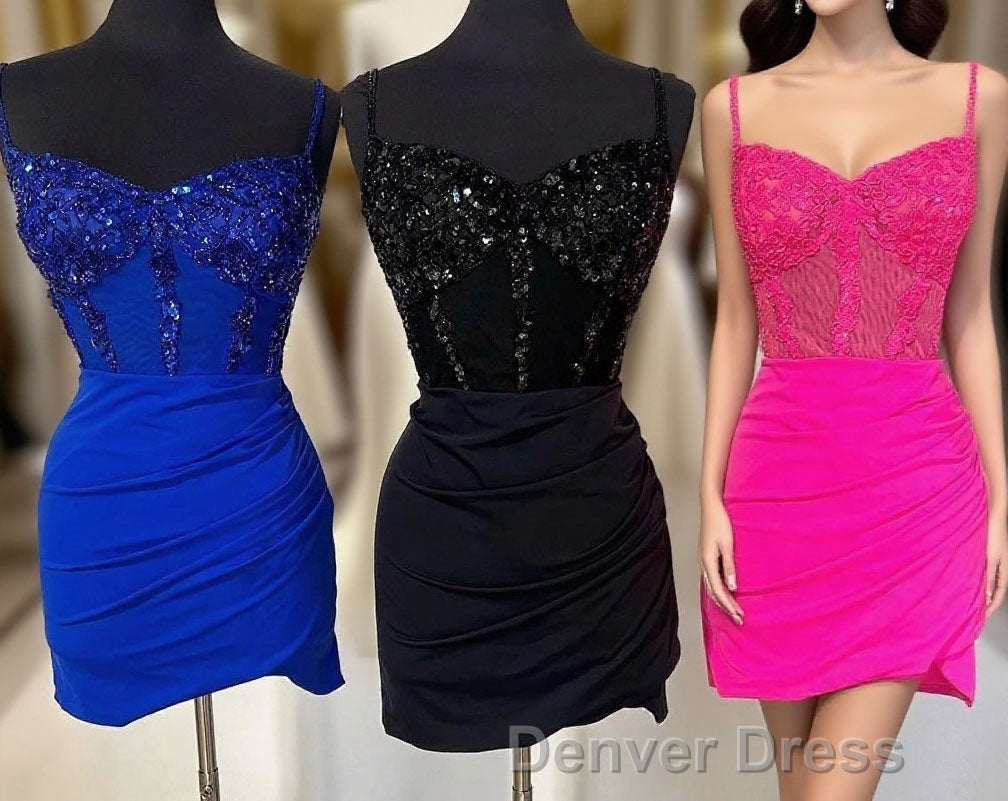 Black Straps Beaded Sheath Satin Homecoming Dresses Main image