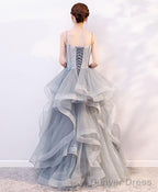 Gray Tulle Lace Long Prom Dress Gray Tulle Lace Prom Dresses 2