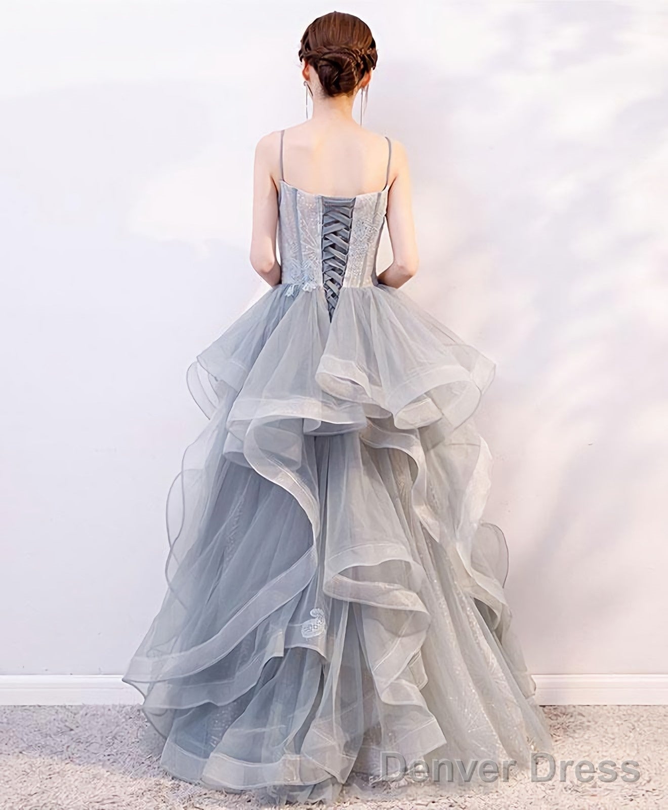 Gray Tulle Lace Long Prom Dress Gray Tulle Lace Prom Dresses 2