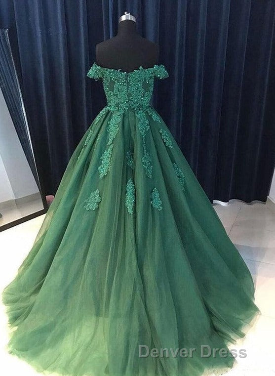Off Shoulder Lace A Line Long Custom Prom Dresses