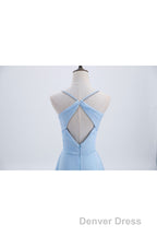 Blue Pleated Straps Chiffon Long Bridesmaid Dresses