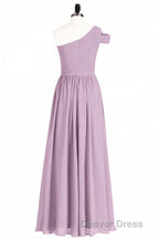 Dusty Purple Chiffon One Shoulder A Line Long Bridesmaid Dresses