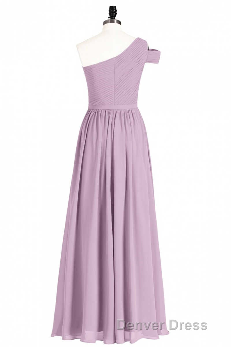 Dusty Purple Chiffon One Shoulder A Line Long Bridesmaid Dresses