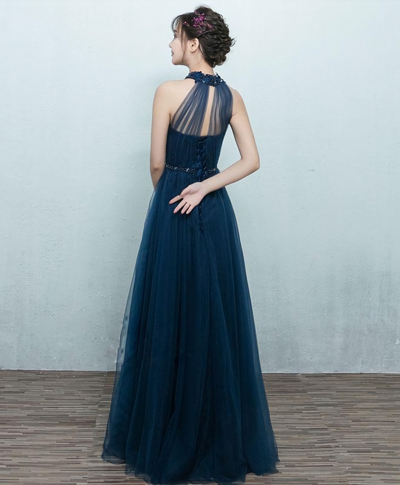 Simple Blue Tulle Long Prom Dress Blue Tulle Bridesmaid Dresses