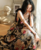 Unique Satin Long Prom Dress Flowers Satin Long Prom Dresses