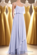 Lavender Chiffon Spaghetti Straps Ruffled A Line Long Dresses