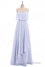 Lavender Chiffon Spaghetti Straps Ruffled A Line Long Dresses
